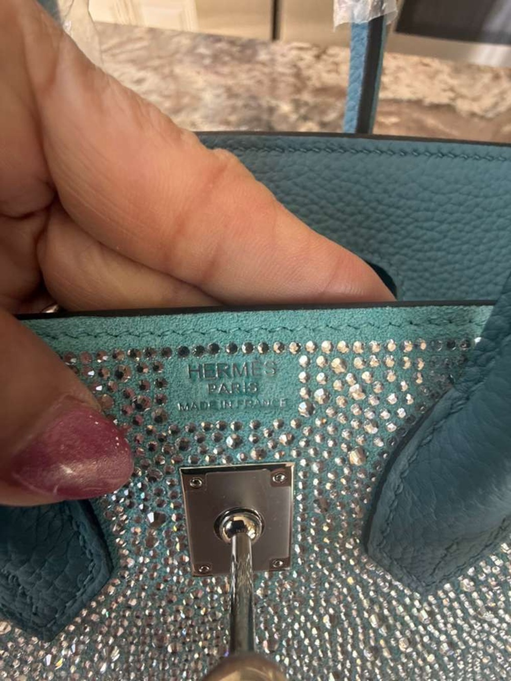 Bling Birkin 25 Bleu Atoll Swarovski Crystal PHW - Picture 9 of 14